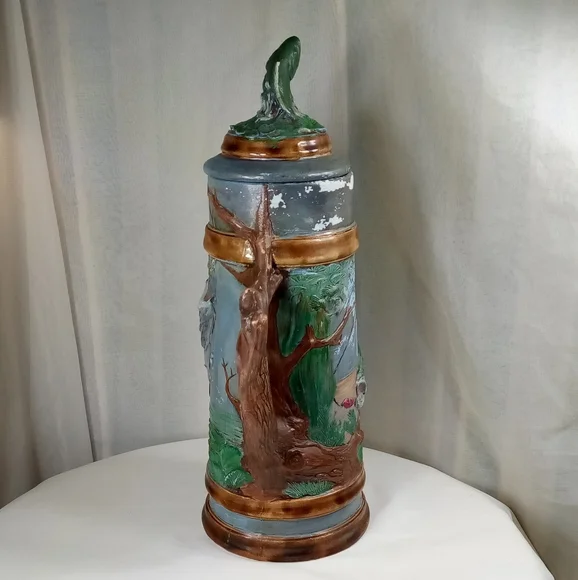 Hand Painted Largemouth Bass Ceramic Stein Tankard With Lid